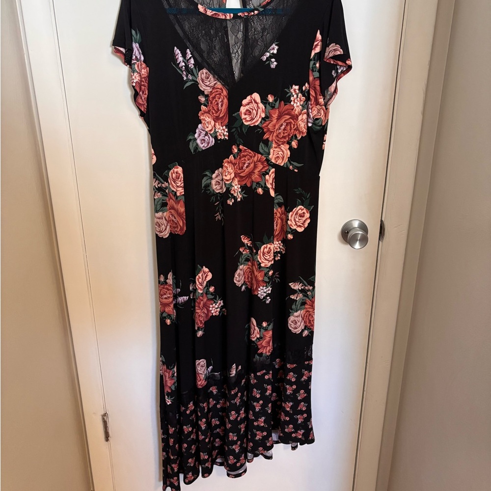Torrid Black Maxi Dress with Pink Floral Design